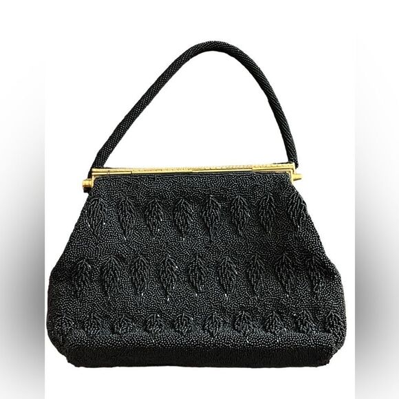 Vintage Handbeaded 1950’s Evening Bag Made in Hong Kong Flip Top in Goldtone - Picture 1 of 9